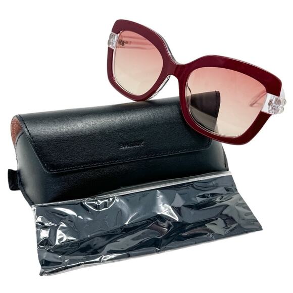 Bally Oversized Square Butterfly Sunglasses Burgundy Red with case BY0020H - Picture 2 of 9